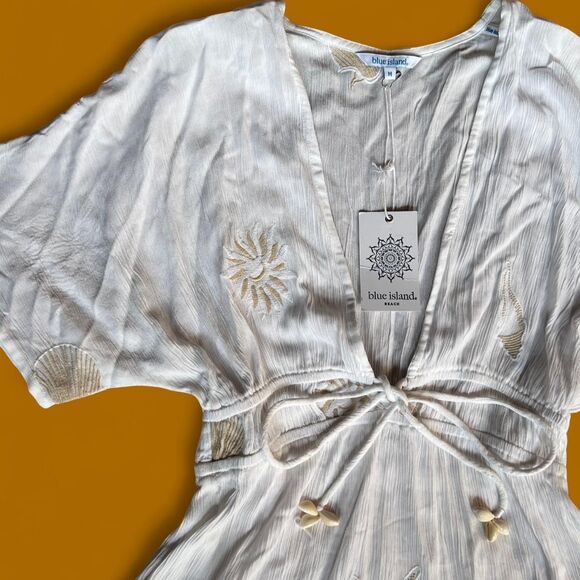NWT Blue Island Seashell Beach inspired embroidered white swim coverup - Picture 3 of 8